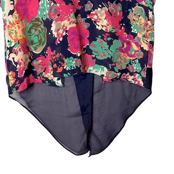 Anthropologie Maeve Komal Floral Silk High-Low Split Hem Top Blouse Size 0 - Picture 4 of 10